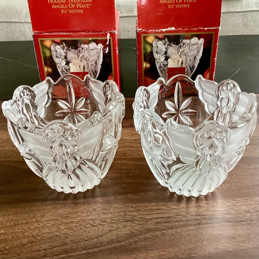 Vtg Gorham Angels Of Peace Crystal Votives Angel Stars Germany 2 ps Christmas